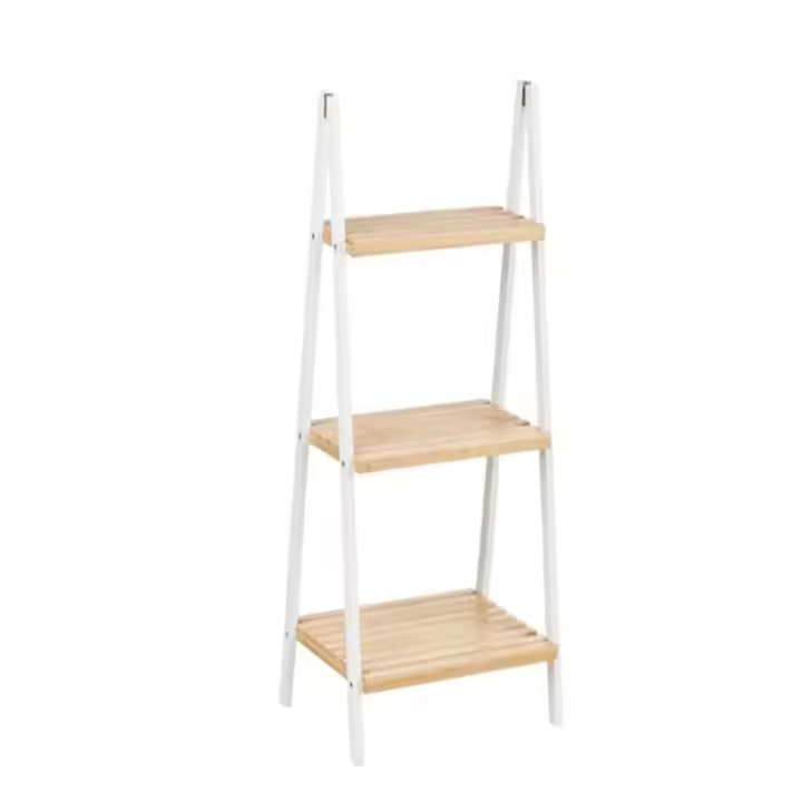 Estante de almacenamiento para baño, estante de Escalera, 3 estantes, Bambú Blanco - 1