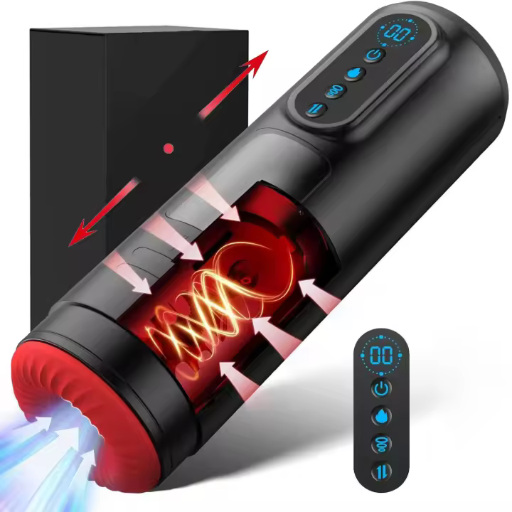 Masturbador Automático Para Hombres Con Vibración Y Calor Pantalla LCD Juguete Sexual Para Adultos Realismo De Pecho - 1