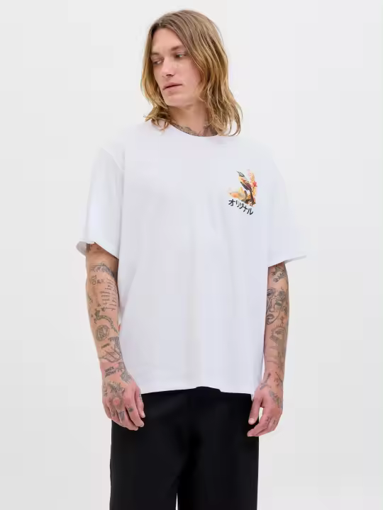 Jack & Jones Fuji Camiseta Con Estampado Color Blanco Brillante Pájaro- Suave Y Transpirable - 1