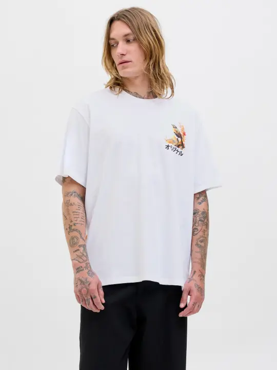 Jack & Jones Fuji Camiseta Con Estampado Color Blanco Brillante Pájaro- Suave Y Transpirable - 1