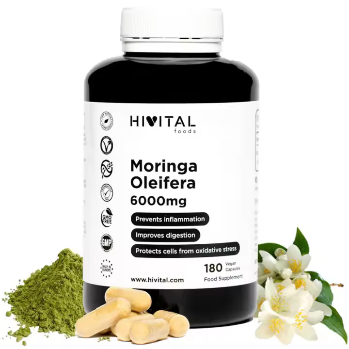 Moringa Oleifera 6000 mg. 180 cápsulas veganas para 6 meses. Hivital - 1