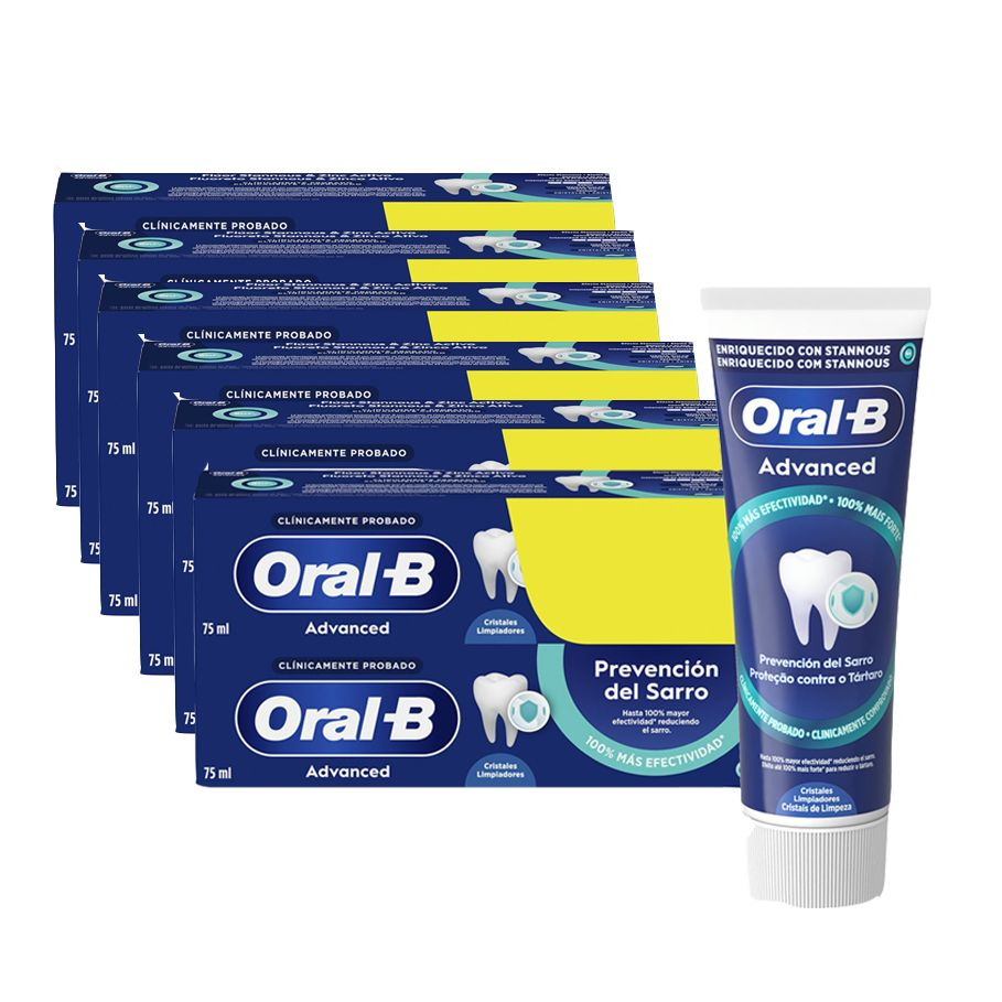 Oral-B | Advanced Prevención Del Sarro Pasta De Dientes Antiplaca Con Flúor y Cristales De Limpieza Profunda, Pack Ahorro 12x75ml, Dentífrico Con Sabor Hierbabuena Dulce