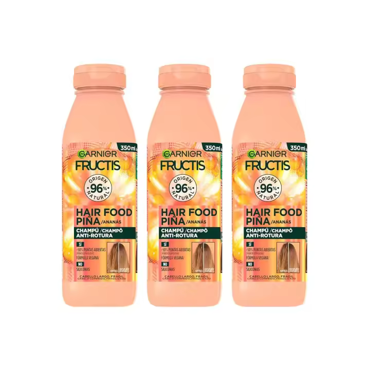 GARNIER Fructis Hair Food Sets de Piña de Champú, acondicionador o mascarillas 3 en 1 Anti-rotura para Cabello Largo, Frágil - 1