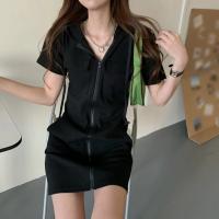Vestido Mujer Casual De Algodón Con Capucha Cierre Frontal a La Cremallera Cinturón Y Bolsillos Manga Corta Mini Vestido Estilo Deportivo Ajustado Bodycon - details 17