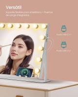 Espejo de Maquillaje LED Táctil, 15 Luces Regulables, 3 Tonos, Aumento 10X, Puertos USB y Soporte Móvil, Blanco - details 4