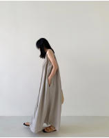 Vestido Largo De Hombros Descubiertos Sin Mangas Para Mujer REALEFT Verano Algodón Y Lino Nuevo Vintage Cuello Redondo Midi - details 3