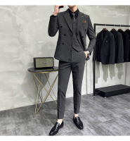 Traje Tres Piezas De Calidad Alta Con Rayas Y Color Sólido Estilo Coreano Traje Slim-fit Con Chaleco Y Pantalones Para Hombres - details 9