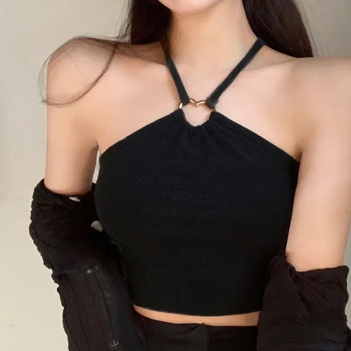 Top Sin Mangas Para Mujer Estilo Verano Sexy Y Club Color Sólido Halter Cuello Colgante Hollow Cross Love Slim Fit Undershirt - 1
