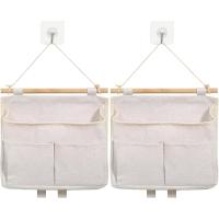 2 Pieces Organizador Colgante con Bolsillos, Alta Capacidad 3 Compartimentos con Gancho Adhesivo, Organizador de Pared for Bolsa Colgante para Casa, Oficina, Caravana, Cocina (Beige) - details 4