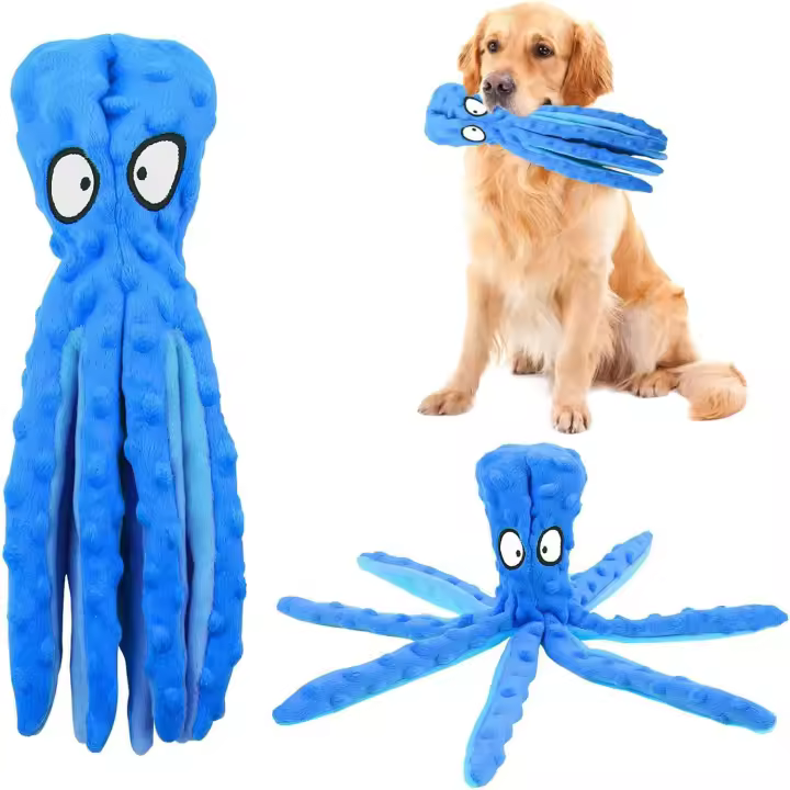 Juguetes de pulpo para Perros, sin relleno, chirriantes, Interactivos, con papel arrugado, para Perros Pequeños y medianos, color Azul - 1