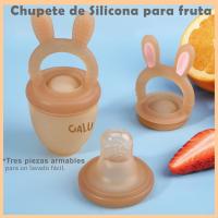 Chupete de Silicona Para Frutas Bebe CALU, Tetina Suave y Segura Perforada para Alimentos Sólidos, Pacifier Refrigerante Doble Función, Rasca Encías Alimentador de Inicio Libre de BPA Color Miel - details 0