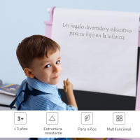 HOMCOM Pizarra Infantil Caballete 3 en 1 Pizarra de Doble Cara Caballete para Niños de +3 Años con Rollo de Papel y 2 Cestas de Almacenamiento 58,5x50,5x118 cm Rosa - details 3