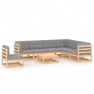 VIDAXL 3076819 set de muebles modulares de 8 piezas de madera de pino con cojines en color gris - 1