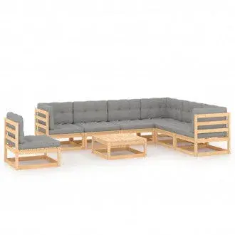 VIDAXL set de muebles modulares de 8 piezas de madera de pino con cojines en color gris - 1