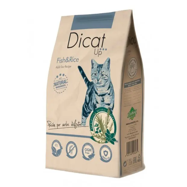 Dibaq Dicat up, comida para gatos, adulto, salmón y arroz, pienso, 3 Kg - 1