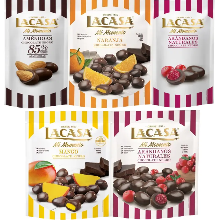 Lacasa Mi Momento pack de 5:Arándano choco Negro 60G,Almendra 85% 65G,Arándano choco Negro 125G,Naranja choco Negro 125G,Mango choco Negro 115G - 1