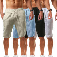 Shorts De Algodón Y Lino Para Hombre Verano Transpirables De Color Sólido Pantalones De Calle Fitness Talla S-3XL - details 5