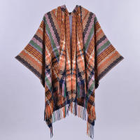 Nuevo manto con capucha de estilo étnico con aberturas a cuadros, chal de viaje con borlas tejidas y chaqueta cálida para tomar fotos - details 5