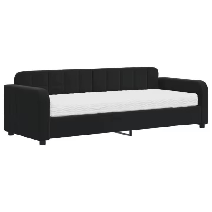 vidaXL Sofá cama con colchón terciopelo negro 80x200 cm - 1