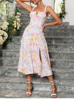 Vestido Midi De Verano Con Estampado Floral NewAsia Para Mujer Cintura Ajustable Con Tirantes Deslizables Y Abertura En El Lado Casual Para Fiestas Y Playa - details 24