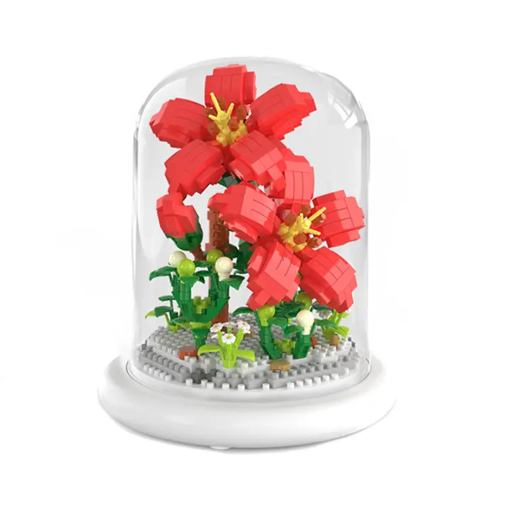 Cubierta De Polvo Para Bloques De Construcción Con Flores En Maceta Hibisco Juguetes Ensamblados Para Niños Regalo De San Valentín - 1