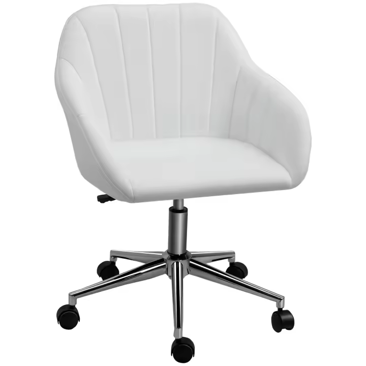 Vinsetto Silla de Oficina Ergonómica Silla de Escritorio Giratoria con Altura Ajustable Respaldo y Reposabrazos de Piel Sintética Carga 120 kg 60x59x79-89 cm Blanco - 1