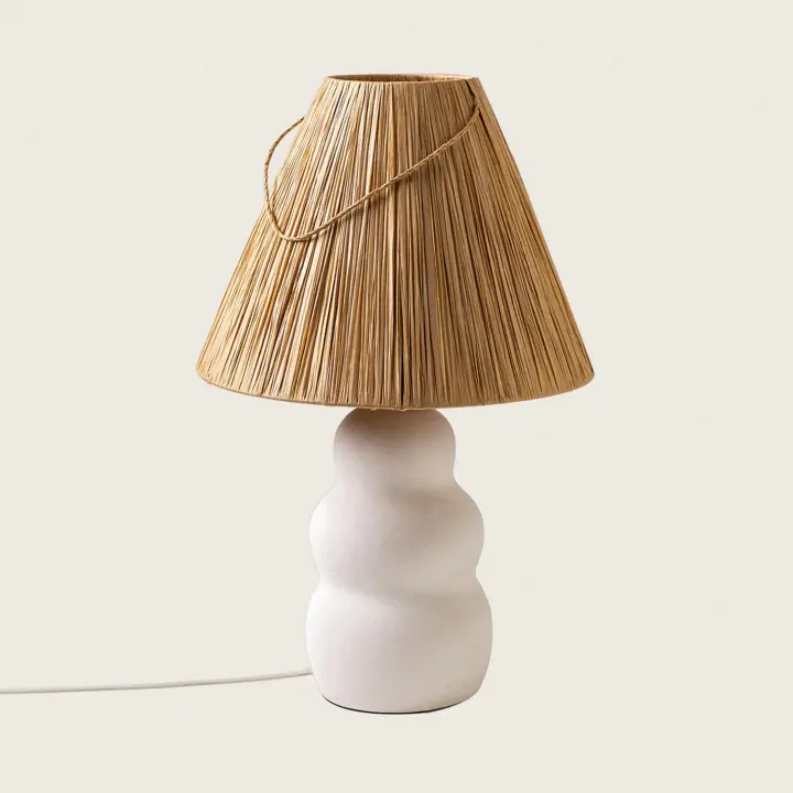 Ledkia Lámpara de Mesa Cerámica Ulan Artesanal Blanco y Natural E27 - 1