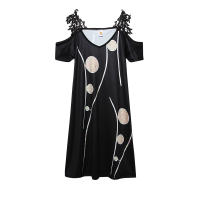 Nuevo Vestido Impreso De Verano Para Mujer Hombros Descubiertos Con Encaje Manga Corta Largo Hasta La Rodilla Estilo Casual - details 15
