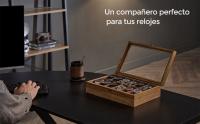 SONGMICS Caja para Relojes con 12 Compartimentos, Caja para Relojes de Madera Maciza, con Tapa de Cristal, Cojín para Relojes, Regalo para Queridos, Nogal Rústico/Negro Ébano - details 0