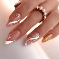 24Pcs Set Uñas Postizas De Acrílico Blancas Con Borde Ovaladas Adhesivas Fáciles De Usar Y Quitar Cubierta Total De Uñas - details 23
