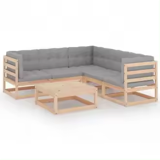 VIDAXL 3076549 conjunto de jardín de 6 piezas de mesa con sofás de madera de pino y cojines color gris - 1