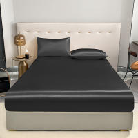3Pcs Sábana De Satén Negro Ajustable Para Cama Twin Full Queen King Con Banda Elástica Y Fundas De Almohada Color Sólido De Seda Helada - details 0