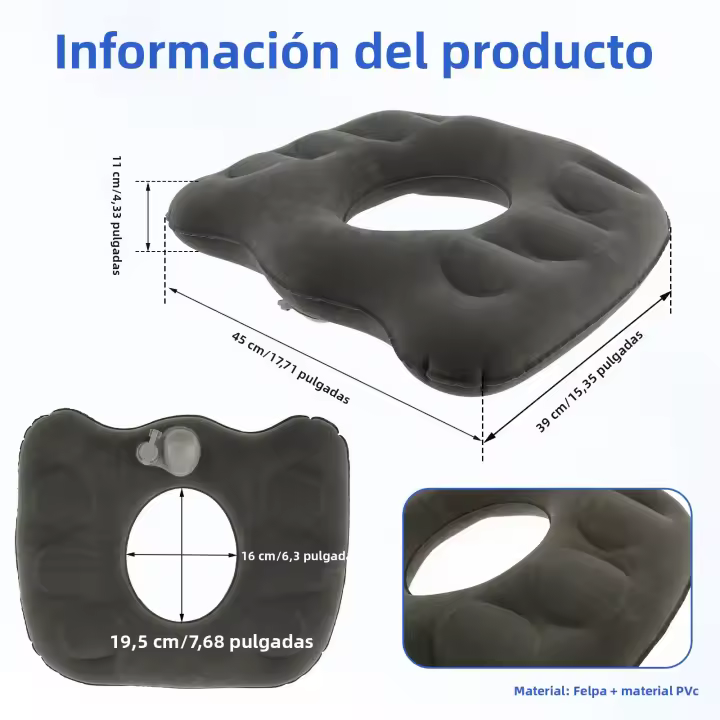 Cojín Inflable Para Hemorroides Donut Ergonómico De PVC Para Coccyx Viajes Cojín De Asiento Portátil Anti-Decubitus De Espuma De Memoria Y Tela De Plush - 1