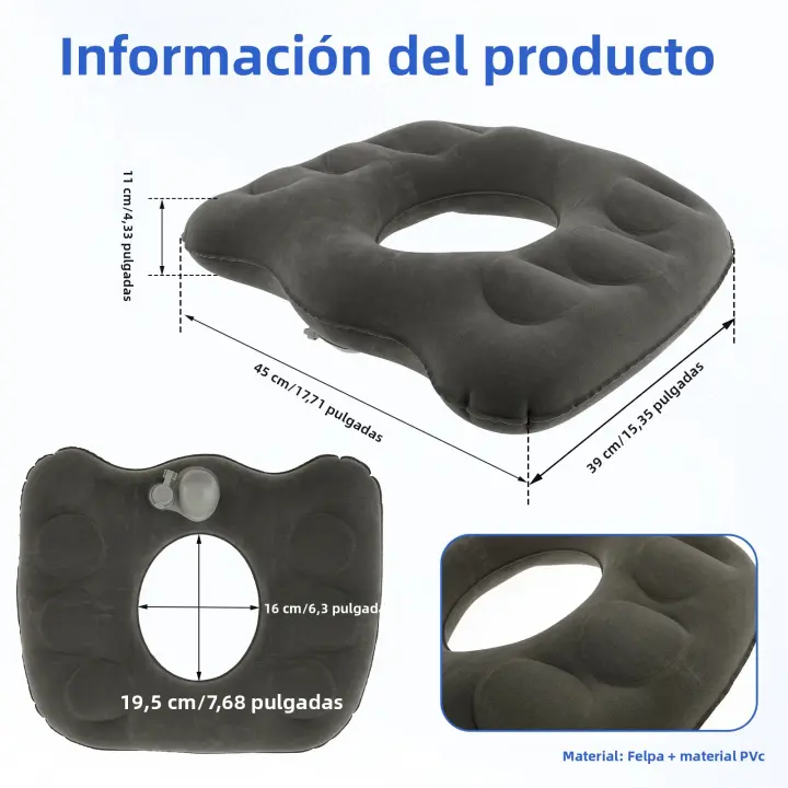 Cojín Inflable Para Hemorroides Donut Ergonómico De PVC Para Coccyx Viajes Cojín De Asiento Portátil Anti-Decubitus De Espuma De Memoria Y Tela De Plush - 1