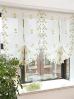 Cortina De Ventana Corta Con Bordado Floral Amarillo Estilo Rustico Para Balcón Y Fiesta Decoración De Ventana Translúcida De Poliéster 100% - details 6