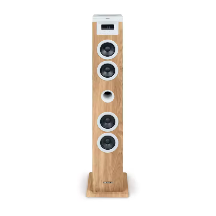 Thomson Reproductor de CD Bluetooth Thomson Torre Multimedia 60W con Carga USB/SD, Radio FM PLL, Caja de Madera y Mando a Distancia - 1