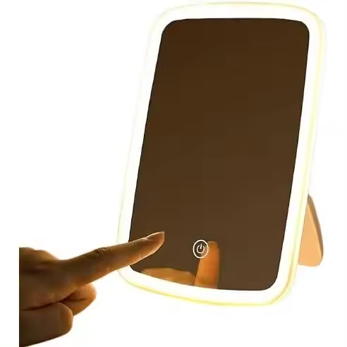 Espejo de maquillaje LED portátil: 3 modos de iluminación de color, brillo ajustable, sensor táctil, carga USB, diseño plegable compacto - Grea - 1
