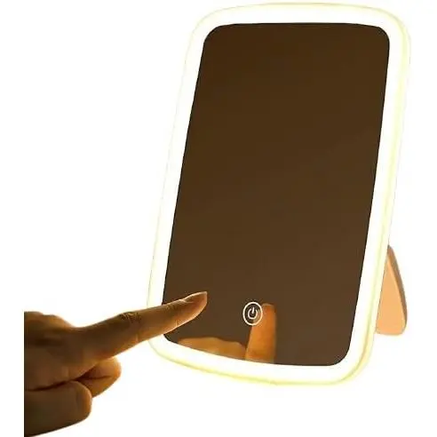 Espejo portátil de maquillaje L: 3 modos de iluminación de color, brillo estable, sensor táctil, carga USB, diseño plegable compacto - Espejo: modos, brillo, sensor, carga, - - 1