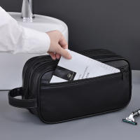 Bolsa De Viaje Para Hombres Doble Capa De Cuero PU Organizador De Baño Resistente Al Agua Para Shaving Y Cosméticos Kit Dopp Estuche De Almacenamiento - details 3