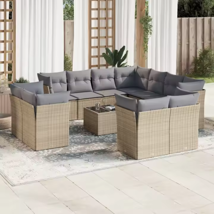 vidaXL Set de sofás de jardín 12 pzas y cojines ratán sintético marrón - 1