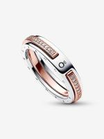 Pandora Signature with logo bicolor y pavé - Plata de Lei, Baño de Oro Rosa de 14 K - details 1