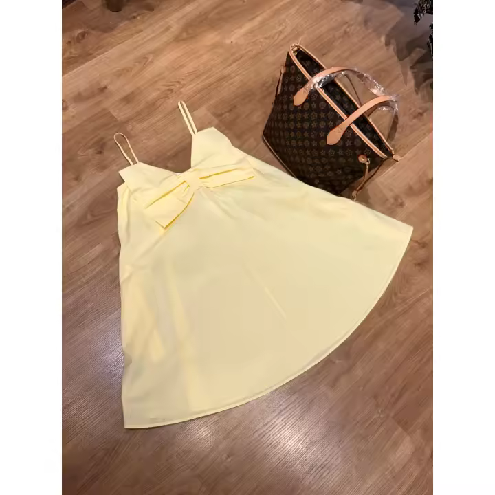 Vestido corto de verano para mujer, gasa ligera sin forro, color amarillo paste - 1