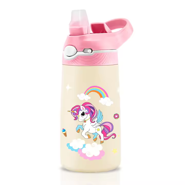 Botella Térmica Para Niños 400ML Unicornio Mantener Agua Fría Botella De Agua Portátil Para Viajes Y Escuela Libre BPA - 1