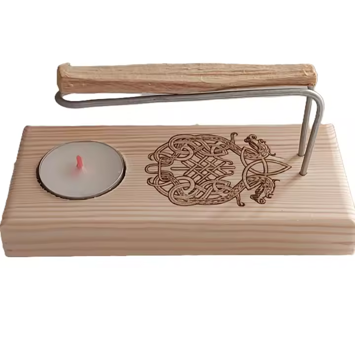 Set Quemador de Palo Santo e Incienso, Base de Madera con Símbolo Nórdico Grabado Dios  Odin, con Vela, Palo Santo y Varillas Incluidas - 1