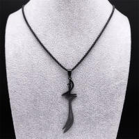 Collar De Acero Inoxidable Imam Ali Espada Árabe Para Mujeres Y Hombres Collar De Color Negro Islamico Joyería N2657S06 - details 2