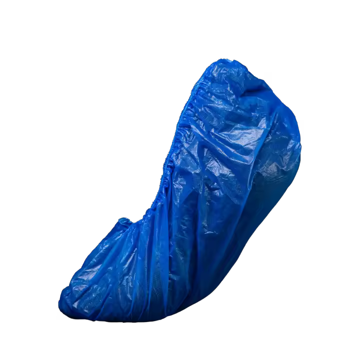100 CUBREZAPATO desechable15 x 42 cm azul, polietileno, con caucho de látex con borde, protección higiénica - 1