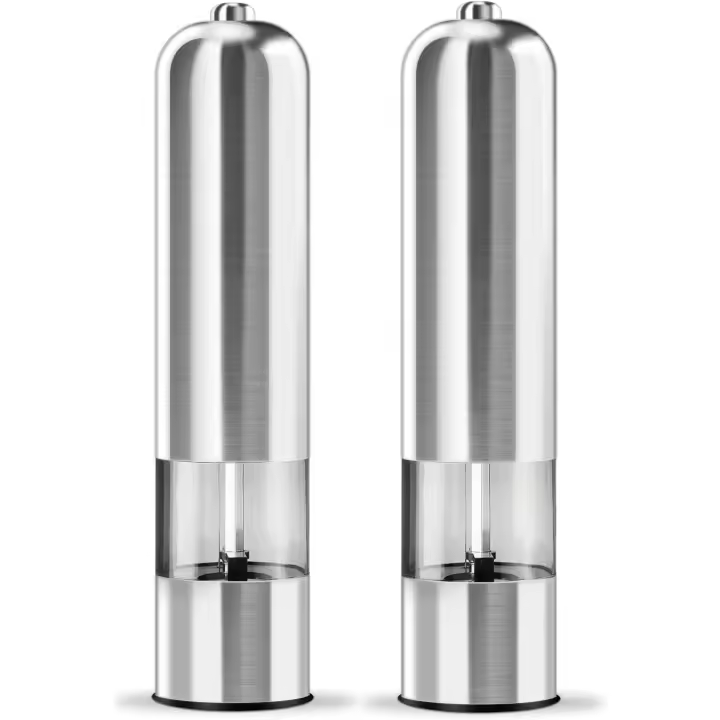 Juego de Molinillo Eléctrico de sal y pimienta, juego de molinillo de sal y pimienta a batería, molinillos eléctricos de aspereza ajustable, luz LED para acceso a la cocina - 1