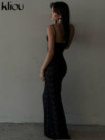 Vestido Maxi De Malla Kliou Para Mujer Elegante Con Tirantes Y Corte Hollow out Ajustado Alta Calle Trendy Ropa De Fiesta - details 13