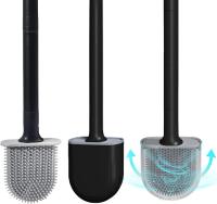 Escobillas de Baño Silicona, Cepillo de Baño y Soportes, Escobilla WC De Cabeza Plana De Limpieza Profunda,Accesorios BañO Negro - details 0