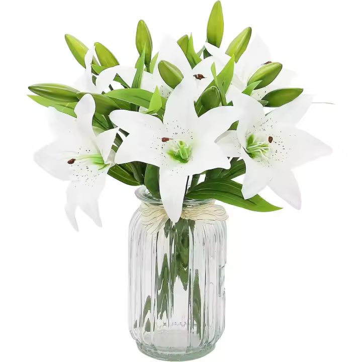 Piezas de flores de lirio artificiales blancas, flores de plástico artificiales, lirio artificial de tacto real para decoración de bodas y fiestas en el hogar, arreglo floral, blanco - 1
